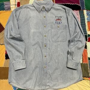 Vintage Lee Sport 2000s Superbowl Titans vs Rams Denim Button Up Large